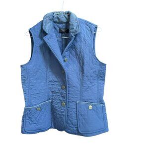 Talbots Quilted Vest Cornflower Blue Corduroy Collar Sz S Equestrian Style EUC